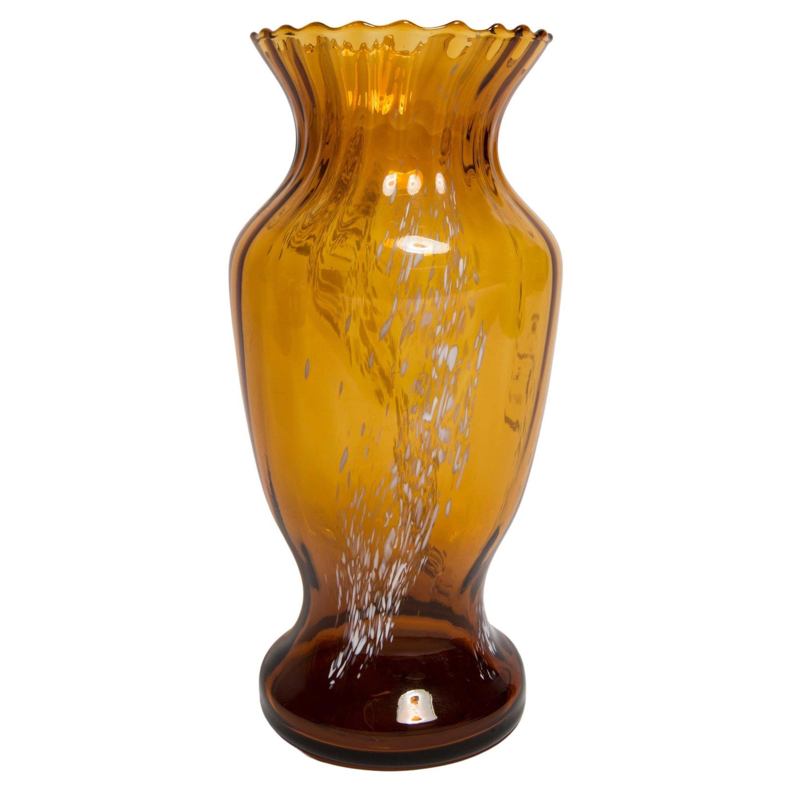 Mid Century Vintage Glazen Vaas, Wit En Geel, Europa, Jaren 1970