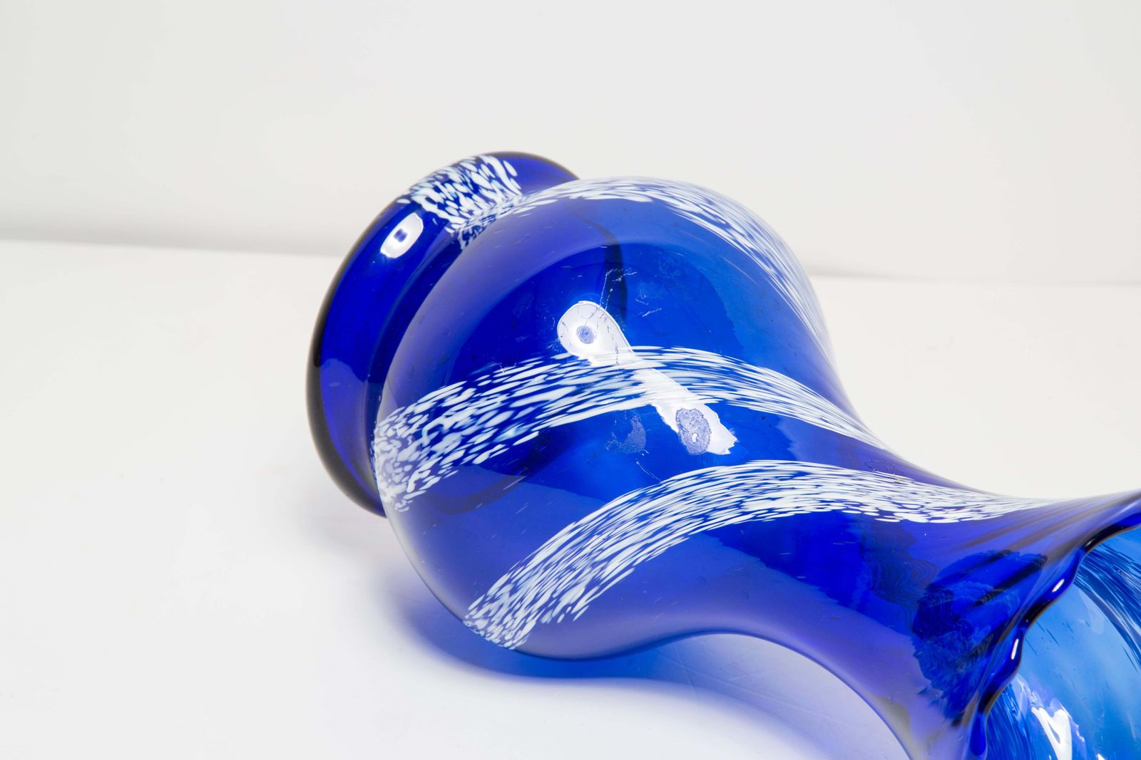 photo buy Mid Century Vintage Blue And White Artistic Glass Vase, Europe, 1970s