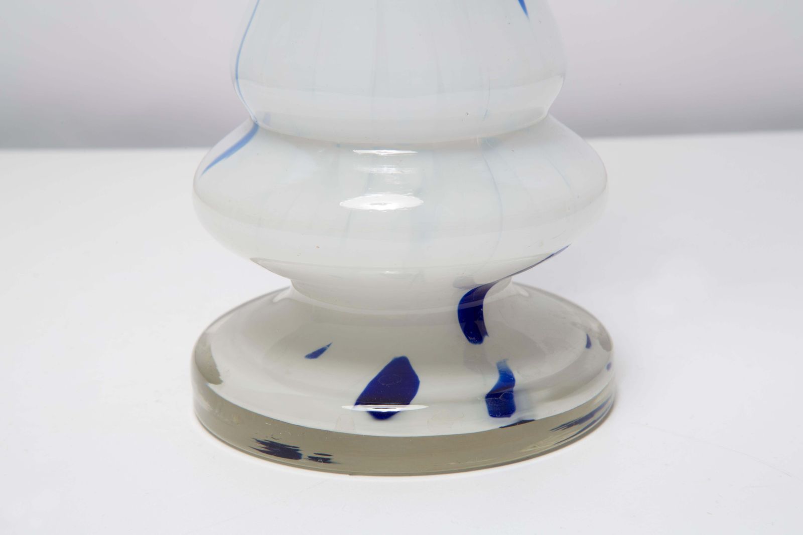 Mid Century Vintage Artistic Glass White And Blue Vase, Europe, 1970s photo vintage