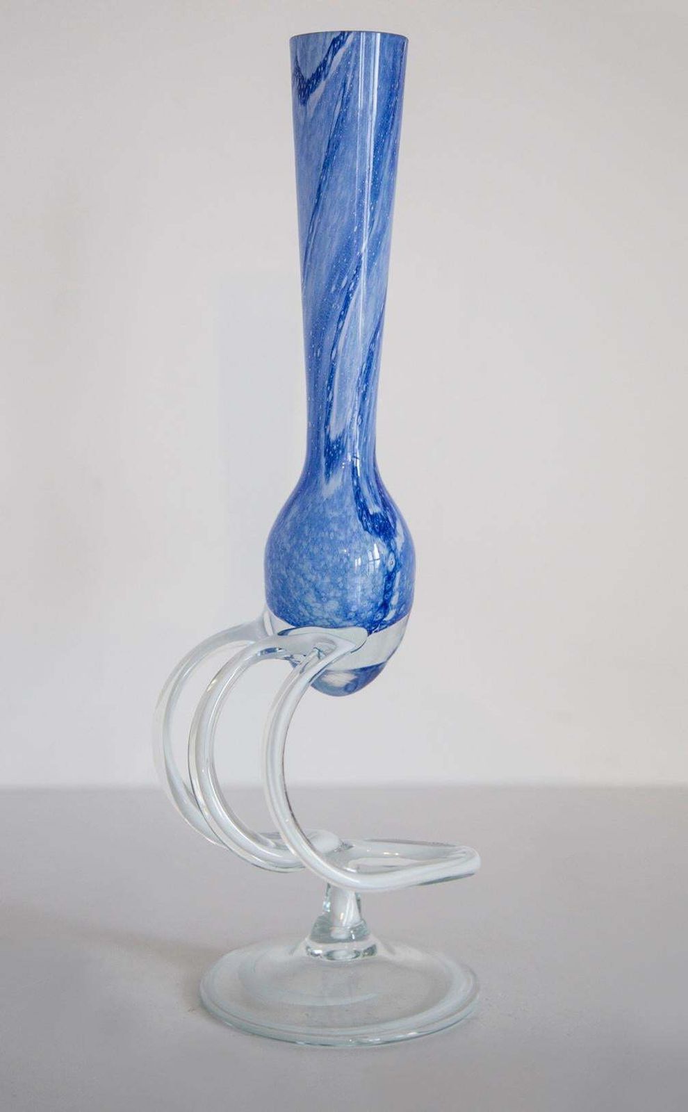 Mid Century Vintage Light Blue Artistic Glass Vase, Candlestick, Europe, 1970s photo Home Decor
