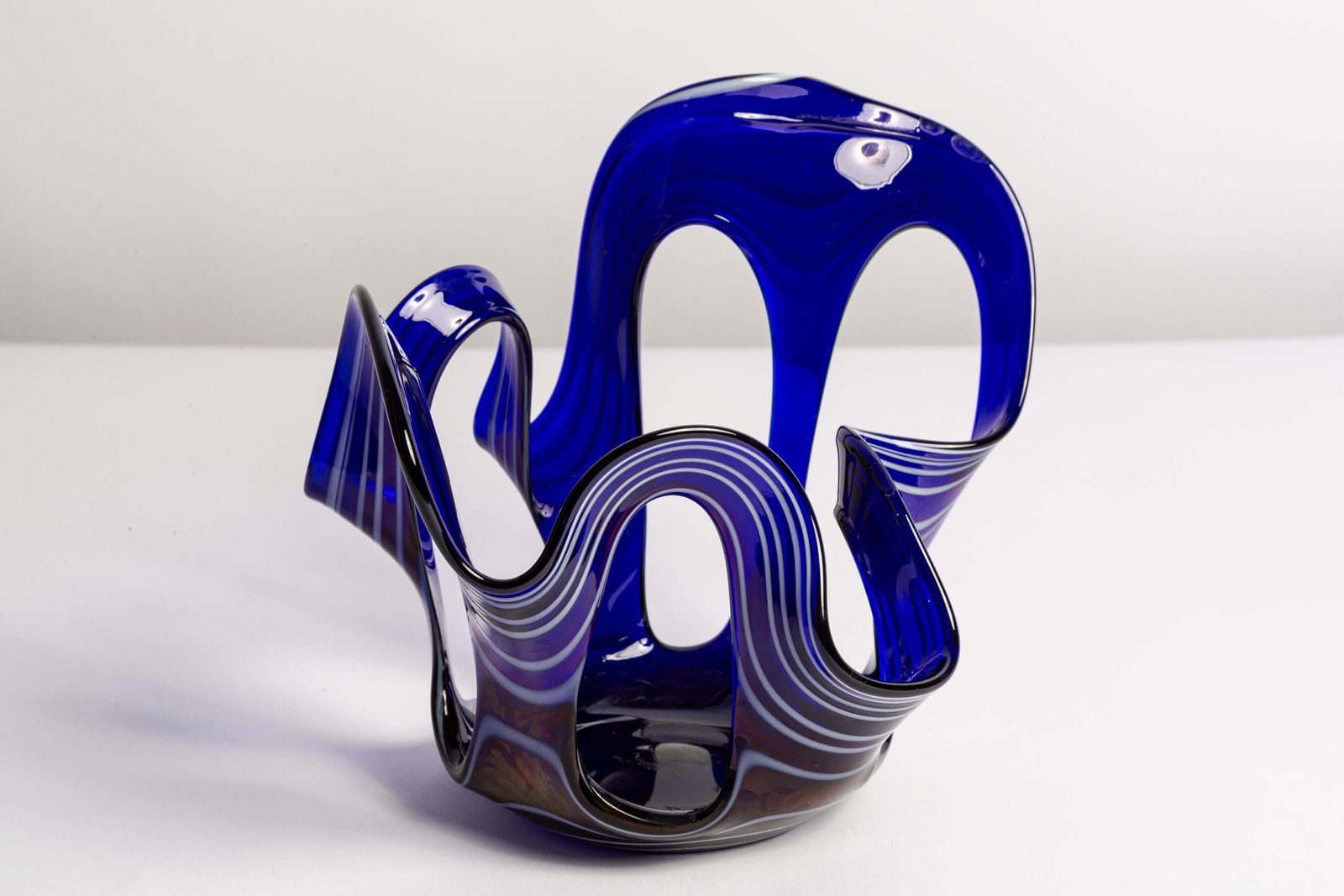 Mid Century Vintage Blue And White Artistic Glass Vase, Europe, 1970s photo for sale