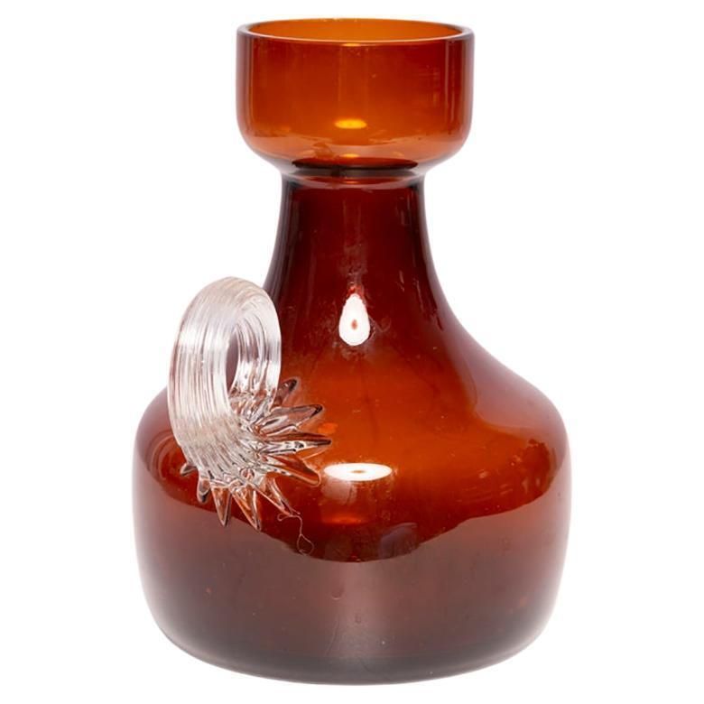 Mid Century Vintage Artistic Glass Brown Vase, Tarnowiec, Europe, 1970s