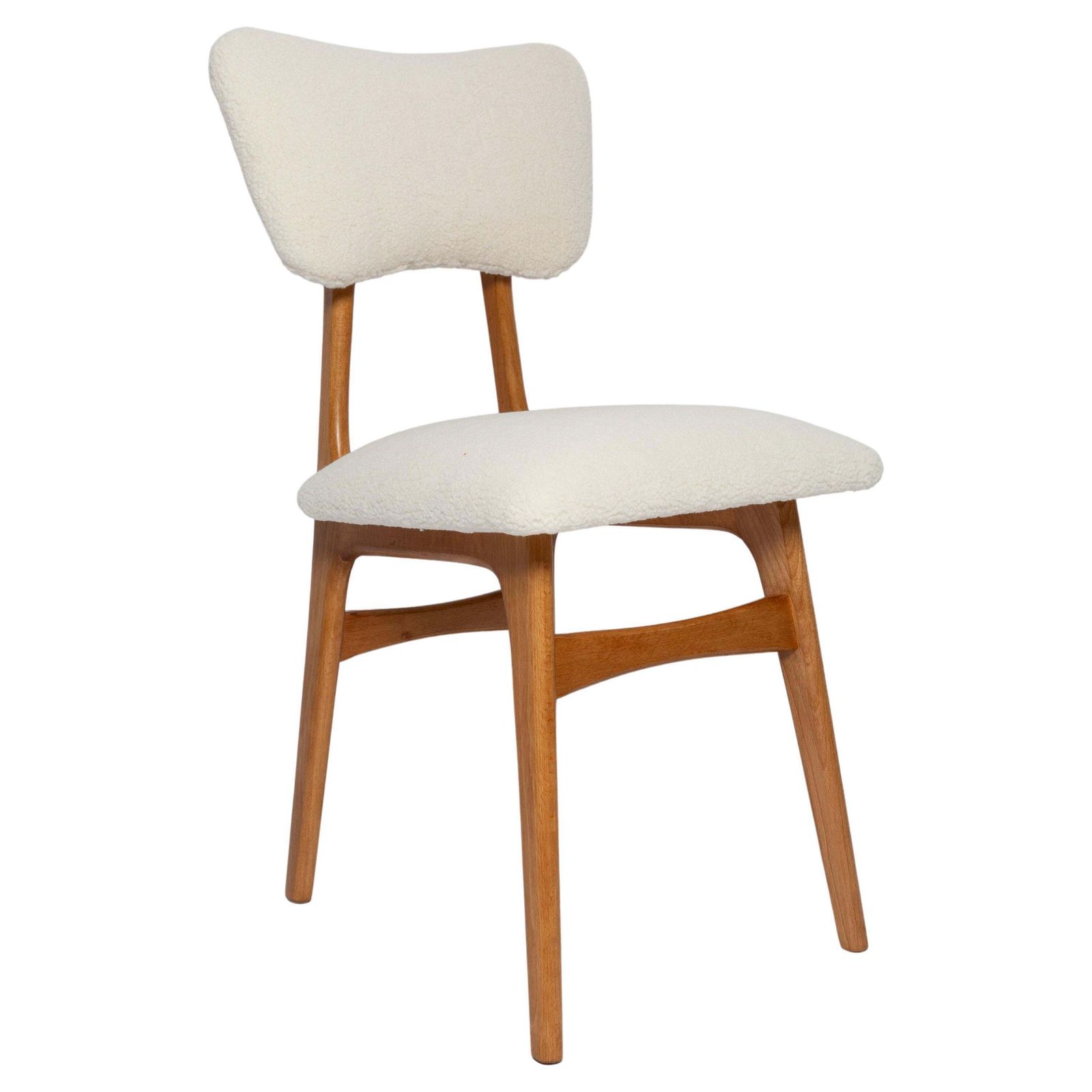 Mid Century Butterfly Chair, Lichtivoor Bouclé, Licht Eiken Hout, Europa, Jaren 1960