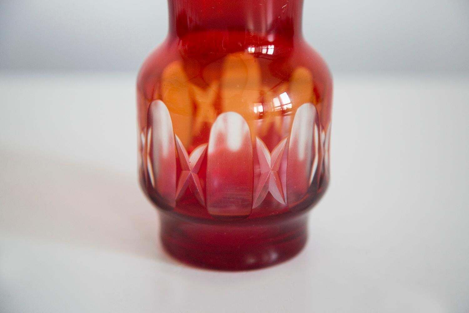 photo for sale Mid Century Vintage Small Red Crystal Vase, 20th Century, Europe, 1960s