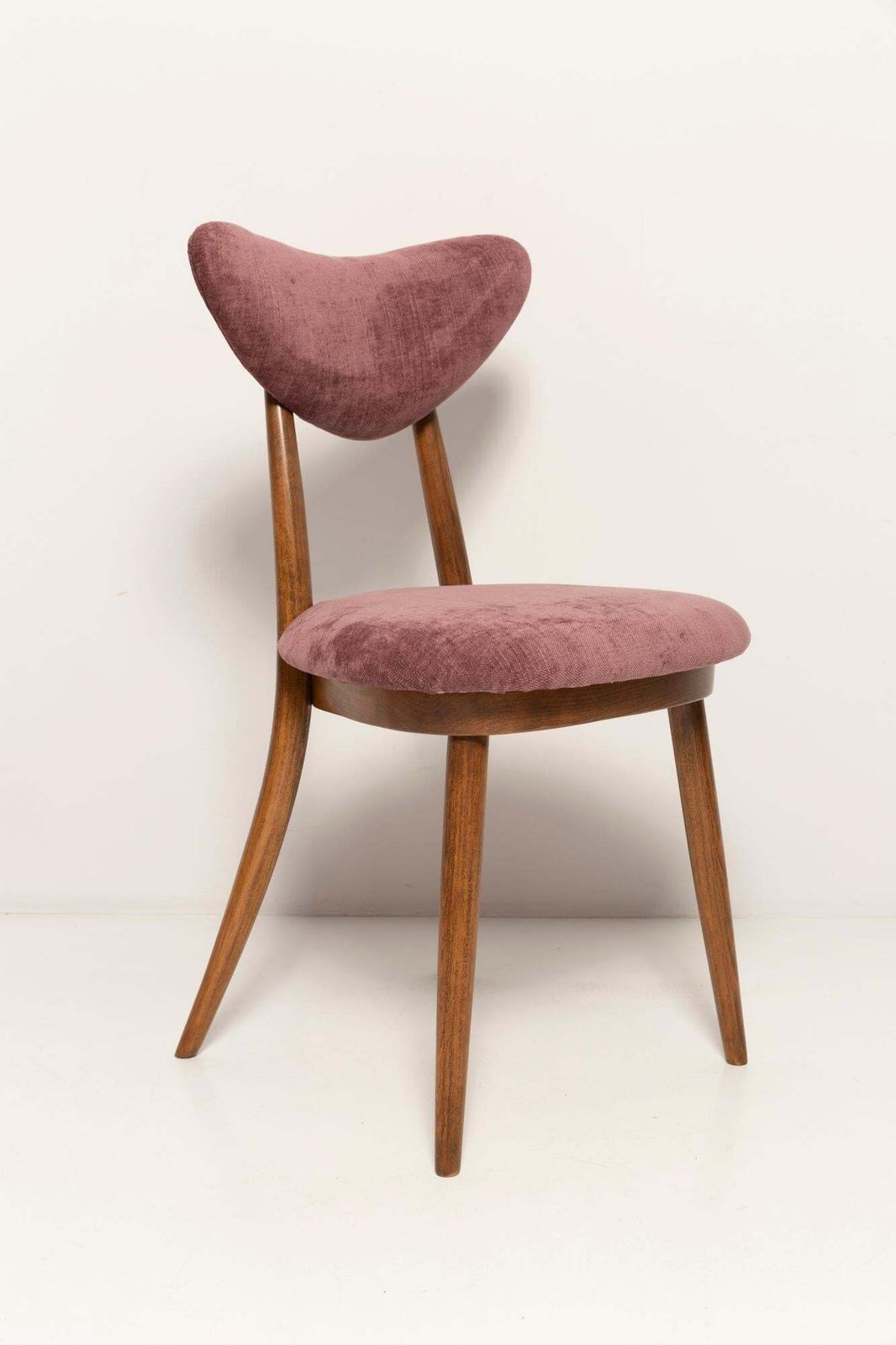 Midcentury Plum Violet Velvet, Walnut Wood Heart Chair, Europe, 1960s photo furniture