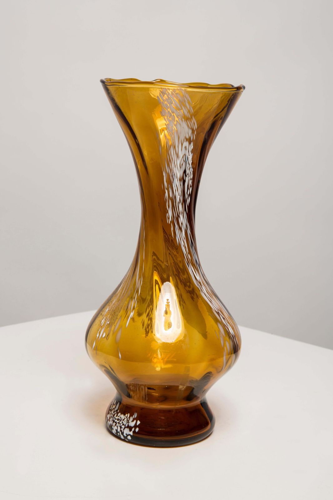 Mid Century Vintage White And Yellow Artistic Glass Vase, Europe, 1970s photo vintage