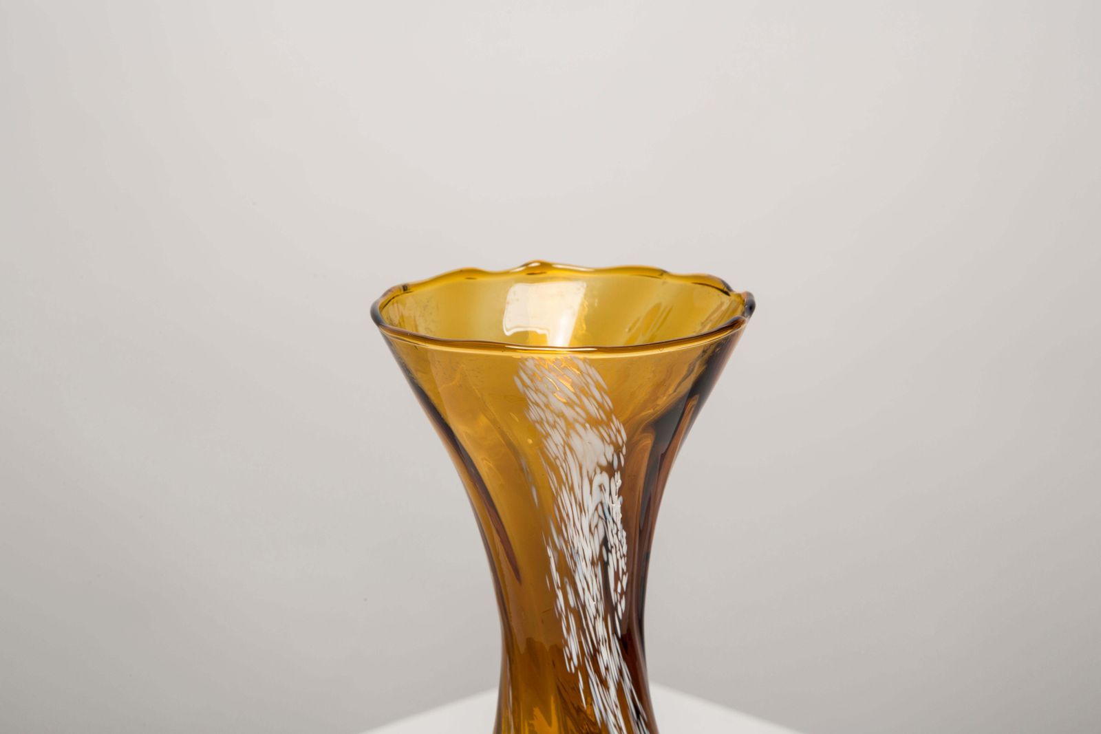 photo furniture Mid Century Vintage White And Yellow Artistic Glass Vase, Europe, 1970s