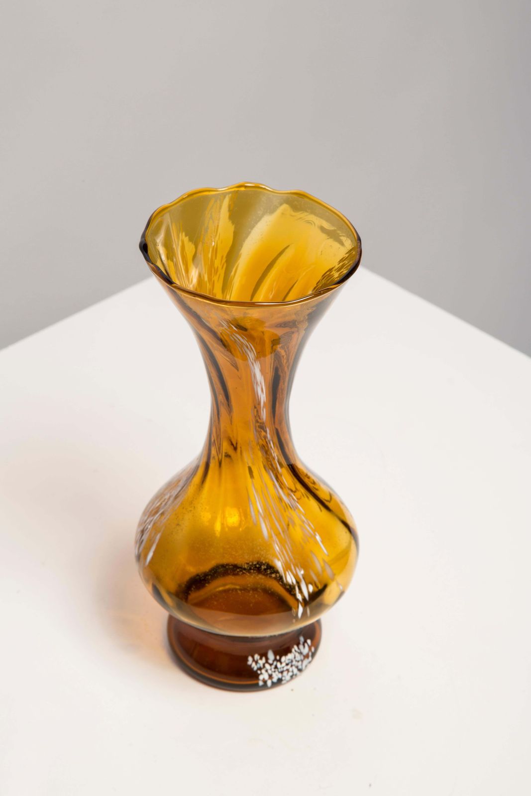 136.0 Mid Century Vintage White And Yellow Artistic Glass Vase, Europe, 1970s photo