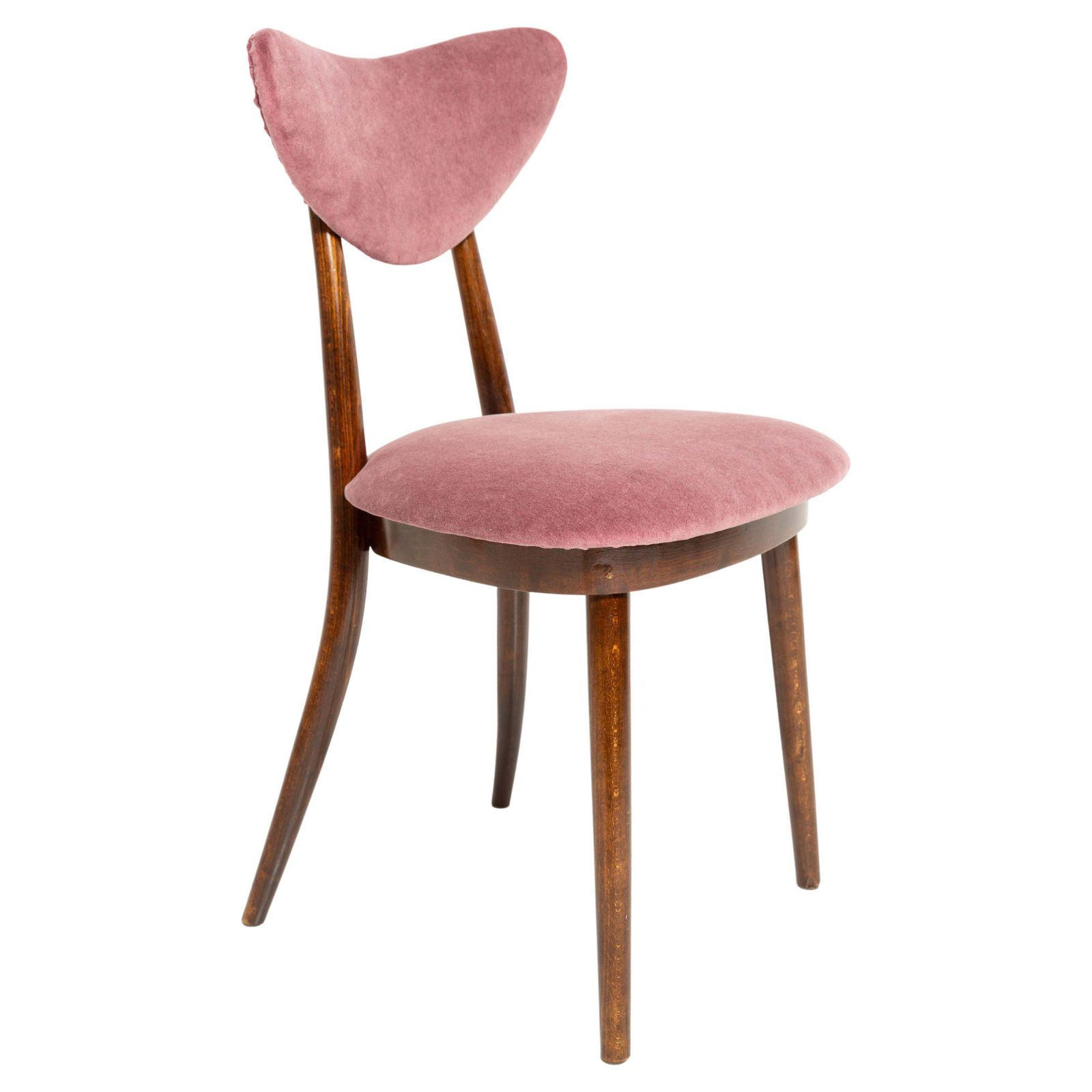 Mid Century Violet Bordeaux Hart Katoenen Fluwelen Stoel, Europa, Jaren 1960