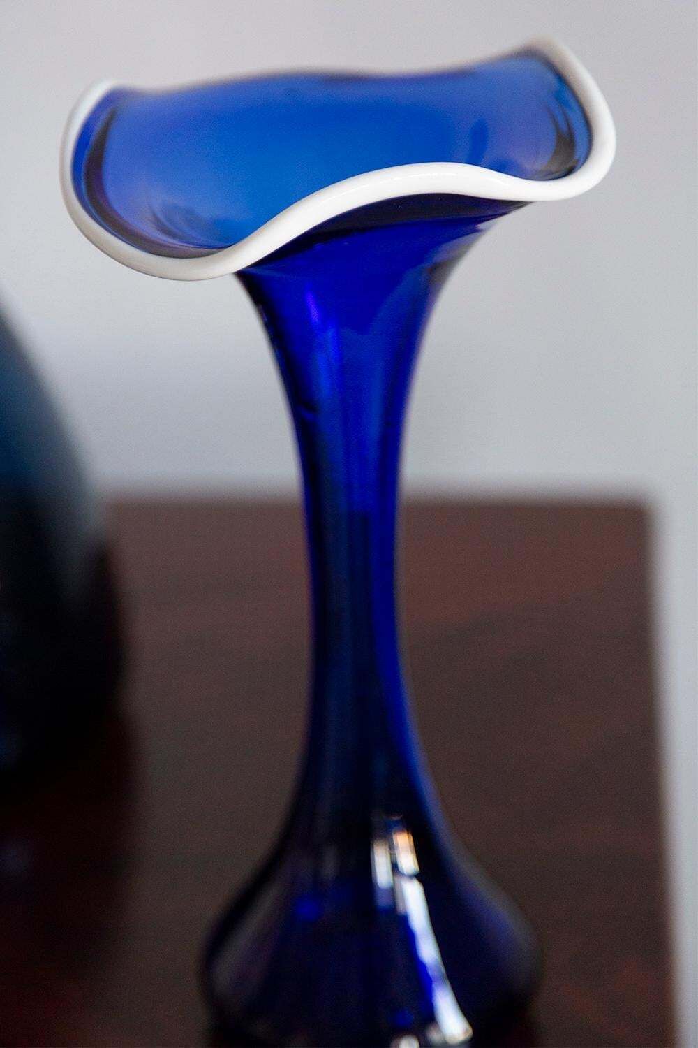 Mid Century Vintage Dark Blue And White Vase, Europe, 1980s photo Home Decor