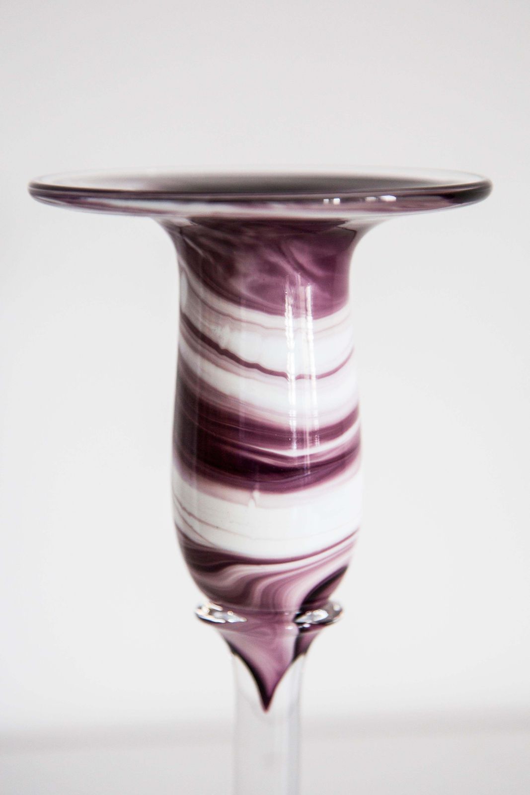 Mid Century White And Purple Small Artistic Glass Candlestick, Europe, 1970s photo vintage