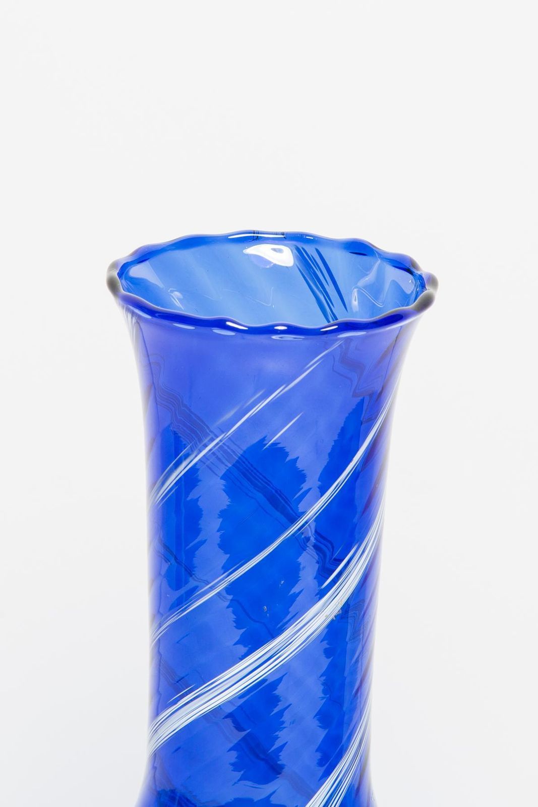 Mid Century Vintage Blue And White Artistic Glass Vase Bottle, Europe, 1970s photo vintage