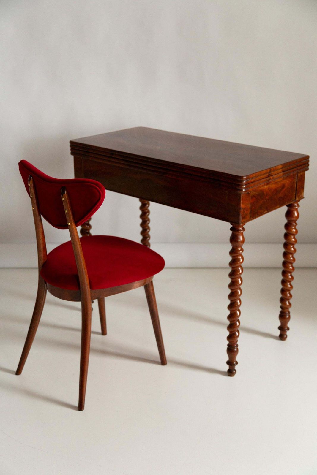 Mid Century Red Velvet, Walnut Wood, Heart Chair, Poland, 1960s photo 510.0