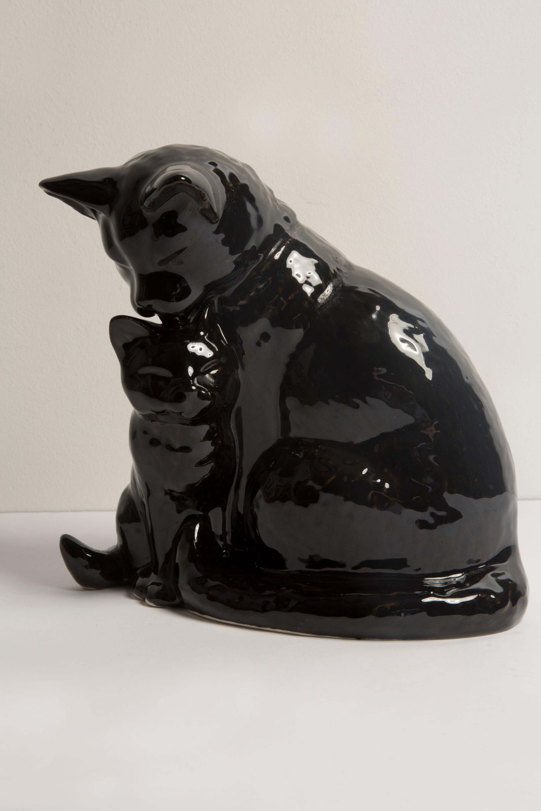 Midcentury Medium Black Cats Ceramic Sculpture, Portugal, 1960s photo vintage