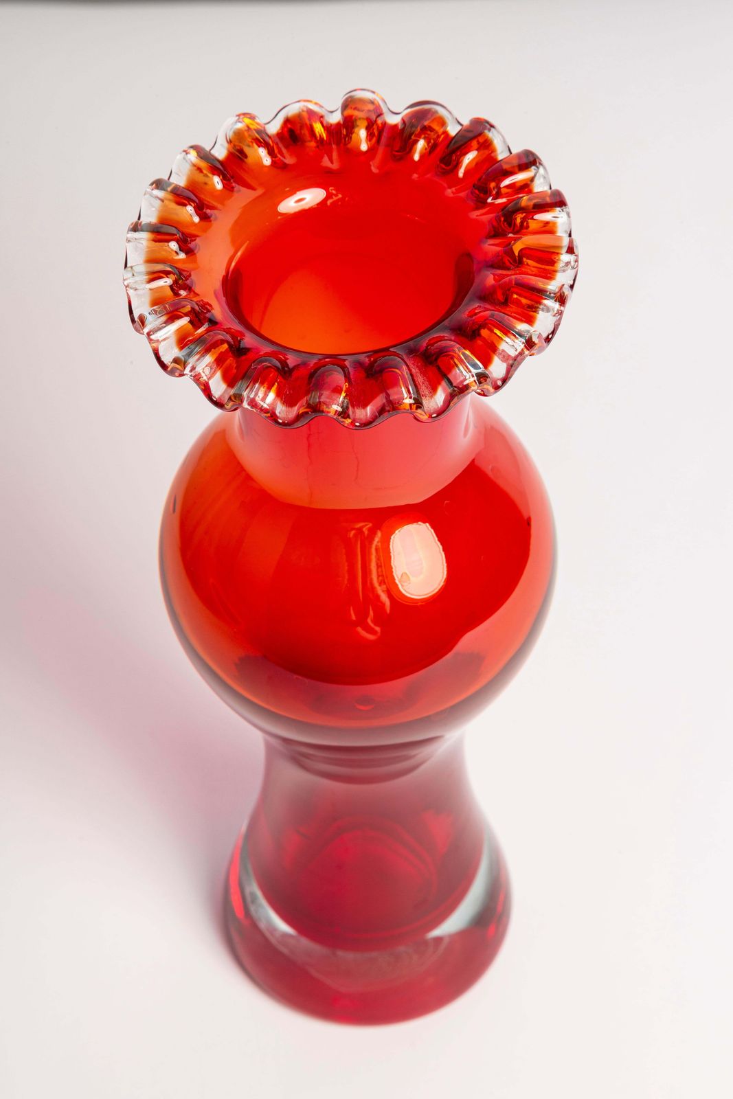 Mid Century Red Vintage Artistic Glass Frill Vase, Europe, 1970s photo Home Decor