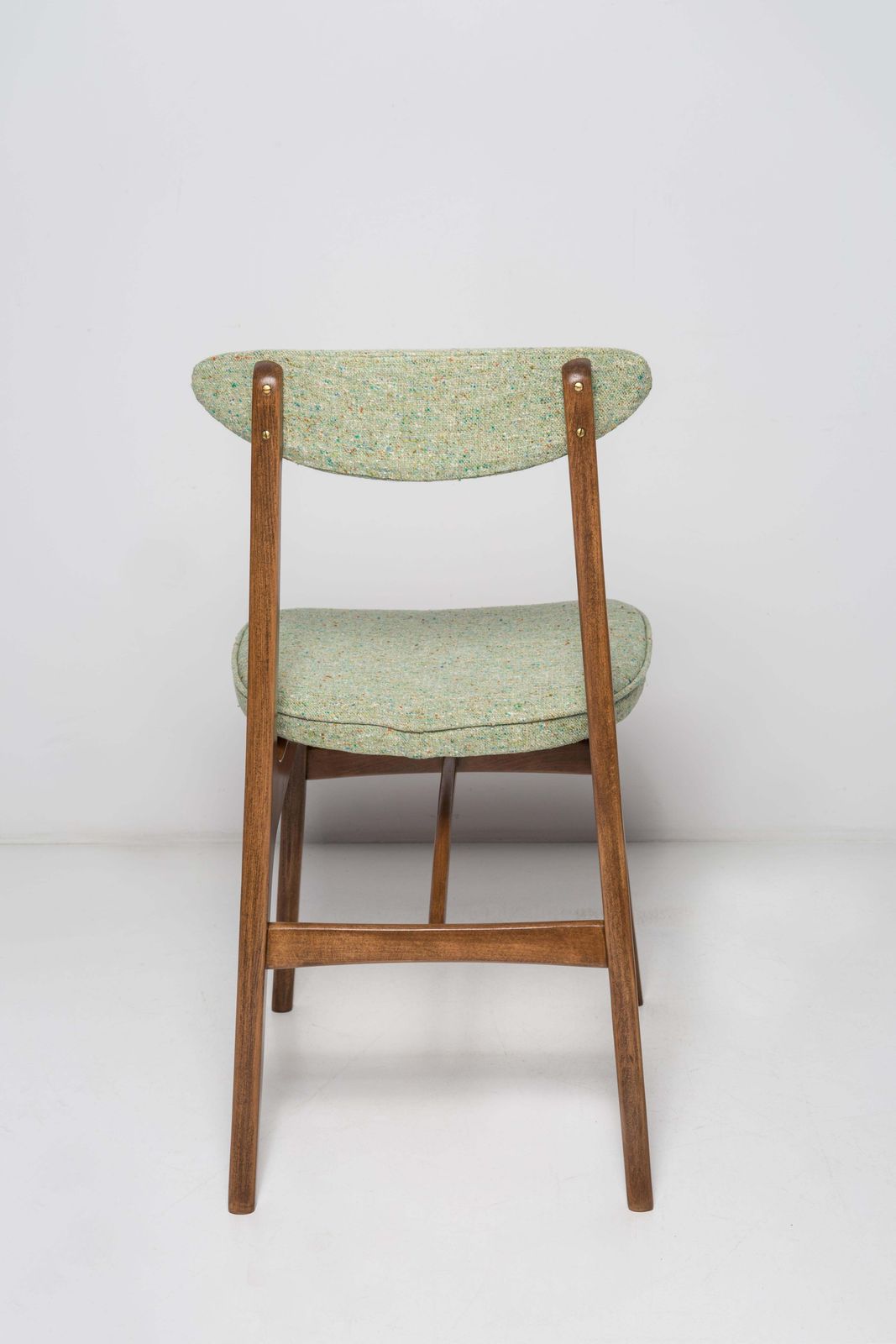 Mid Century Apple Green Wool Chair, Walnut Wood, Rajmund Halas, Poland, 1960s photo buy