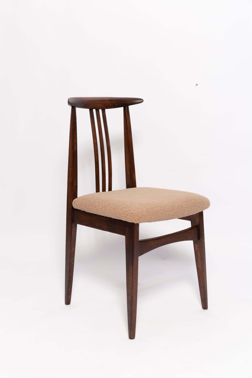 Mid Century Latte Boucle Chair, Walnut Wood, M. Zielinski, Europe, 1960s photo furniture