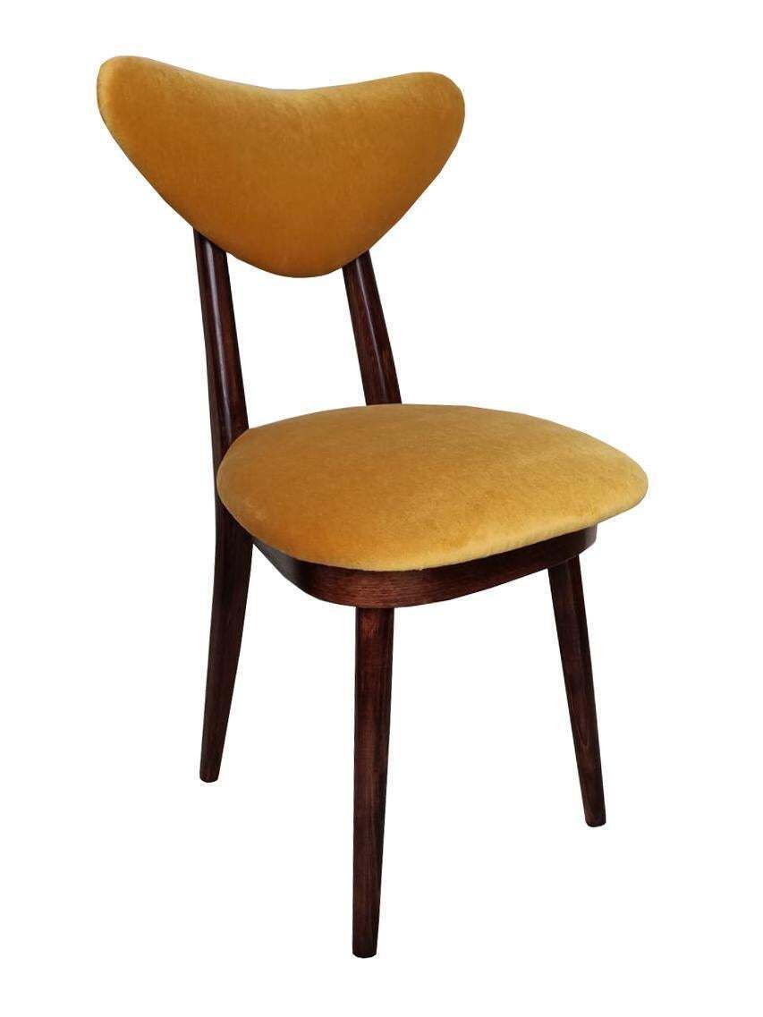 Mid Century Yellow Velvet, Walnut Wood, Heart Chair, Poland, 1960s photo furniture
