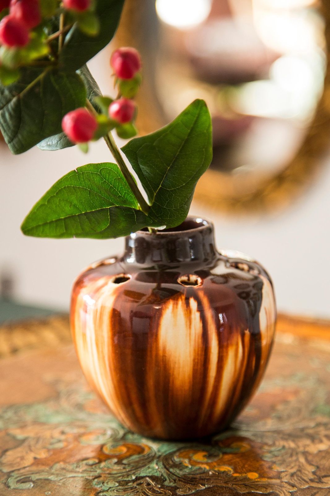 Midcentury Vintage Brown Small Ikebana Vase, Europe, 1960s photo Home Decor