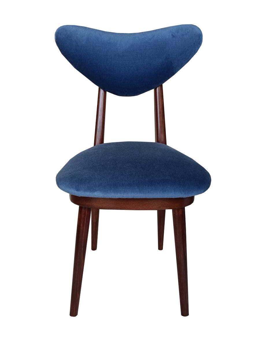 Mid Century Blue Velvet, Walnut Wood, Heart Chair, Poland, 1960s photo furniture