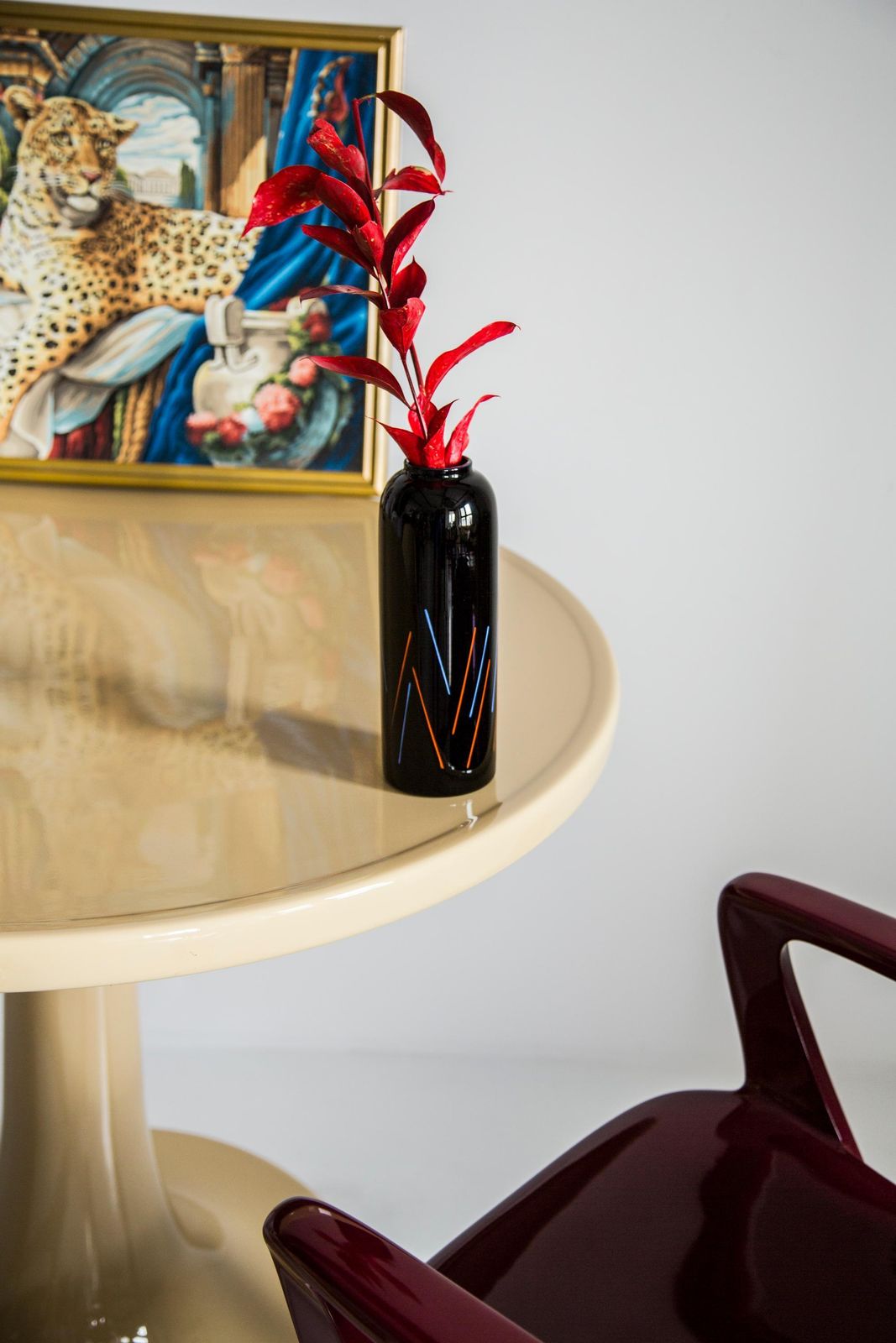 Unique Hand Painted Black And Blue Red Vase, 20th Century, Europe, 2000s photo furniture