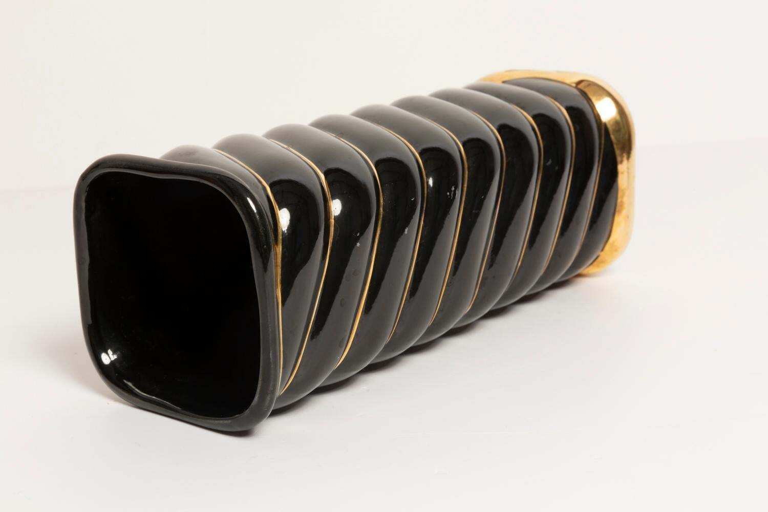 Unique Hand Black And Gold Ceramic Vase, 20th Century, Europe, 2000s photo vintage