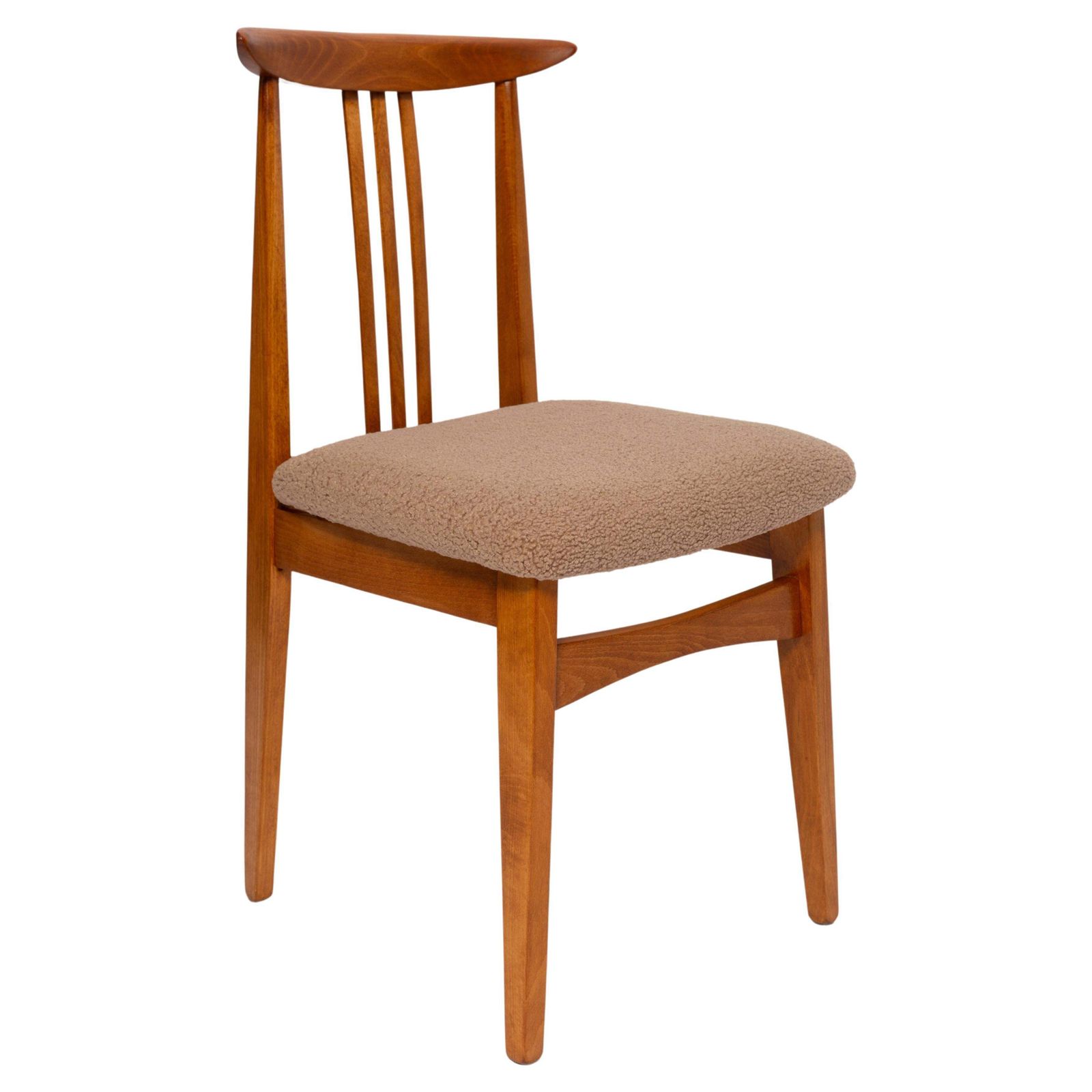 Mid Century Latte Boucle Chair, Medium Wood, M. Zielinski, Europe 1960s