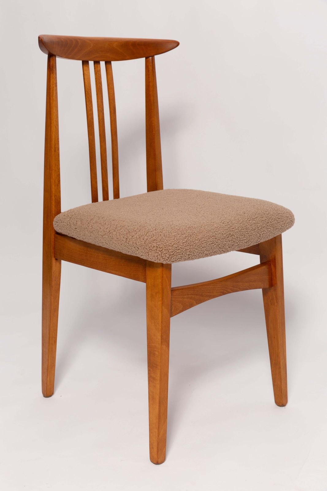 Mid Century Latte Boucle Chair, Medium Wood, M. Zielinski, Europe 1960s photo furniture
