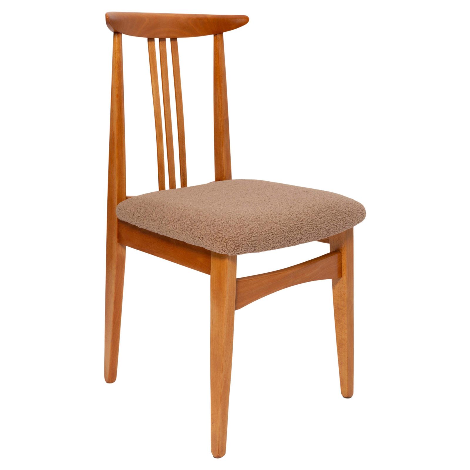 Mid Century Latte Boucle Chair, Light Wood, M. Zielinski, Europe 1960s
