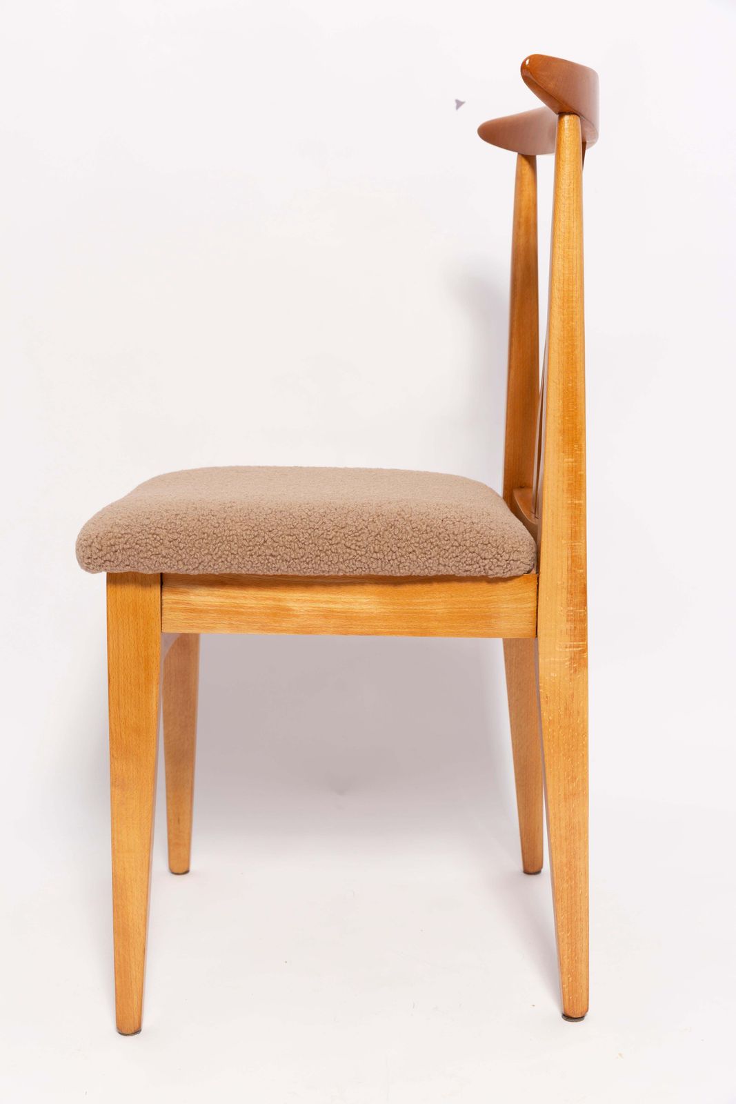 Mid Century Latte Boucle Chair, Light Wood, M. Zielinski, Europe 1960s photo furniture