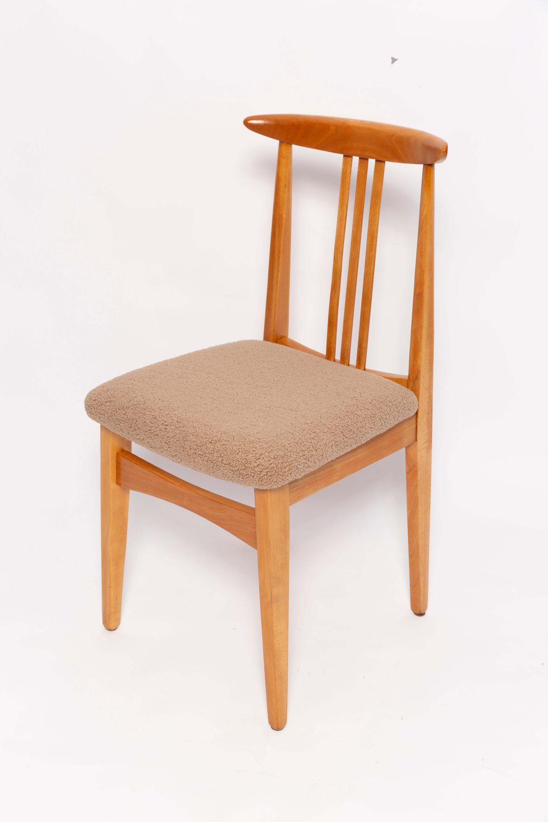 Mid Century Latte Boucle Chair, Light Wood, M. Zielinski, Europe 1960s photo for sale