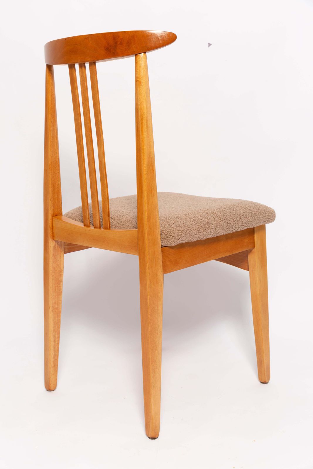 Mid Century Latte Boucle Chair, Light Wood, M. Zielinski, Europe 1960s photo buy