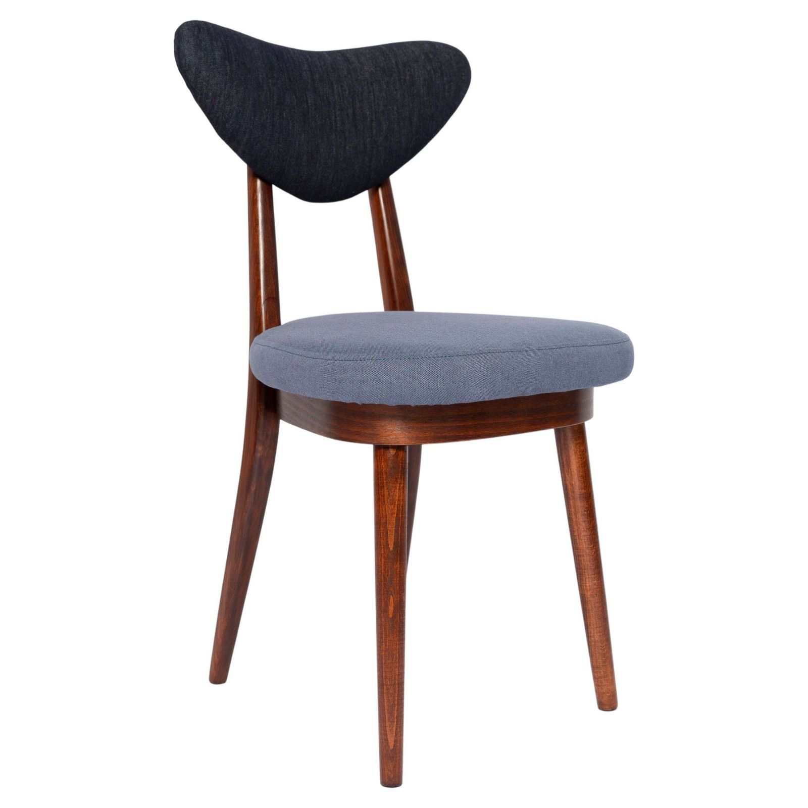 Mid Century Fauteuil Met Hartvormige Zitting, Medium En Donkerblauw Denim, Europa, Ca. Jaren 1960