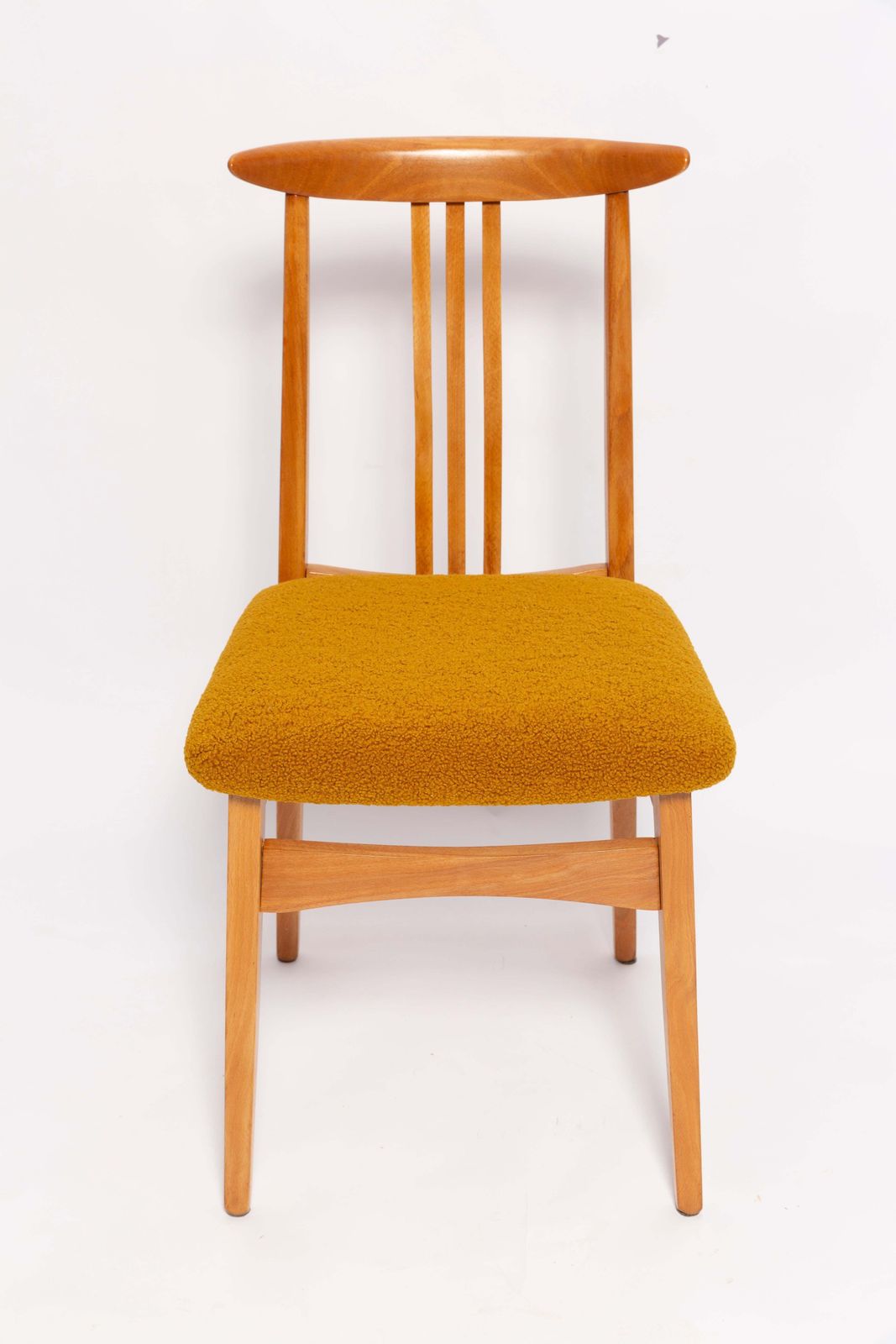 Mid Century Ochre Boucle Chair, Light Wood, M. Zielinski, Europe 1960s photo furniture