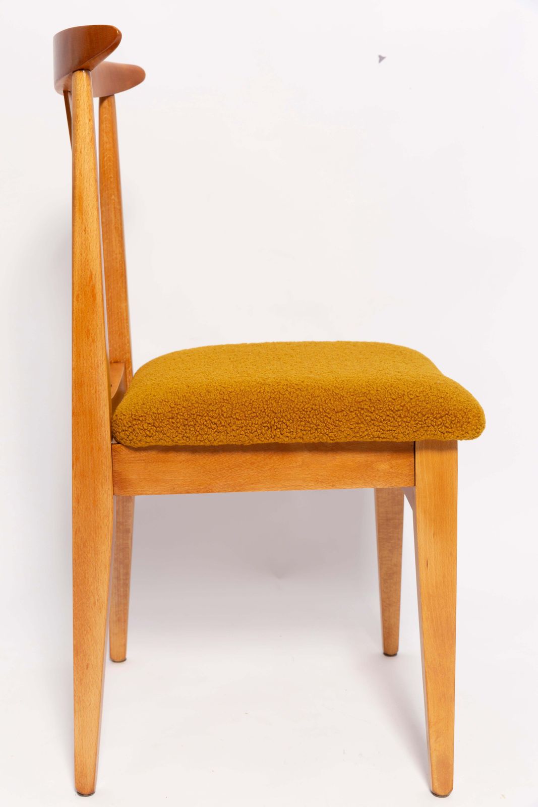 Mid Century Ochre Boucle Chair, Light Wood, M. Zielinski, Europe 1960s photo Furniture