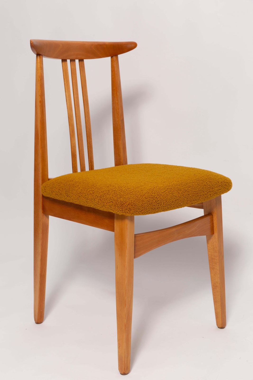 Mid Century Ochre Boucle Chair, Light Wood, M. Zielinski, Europe 1960s photo vintage
