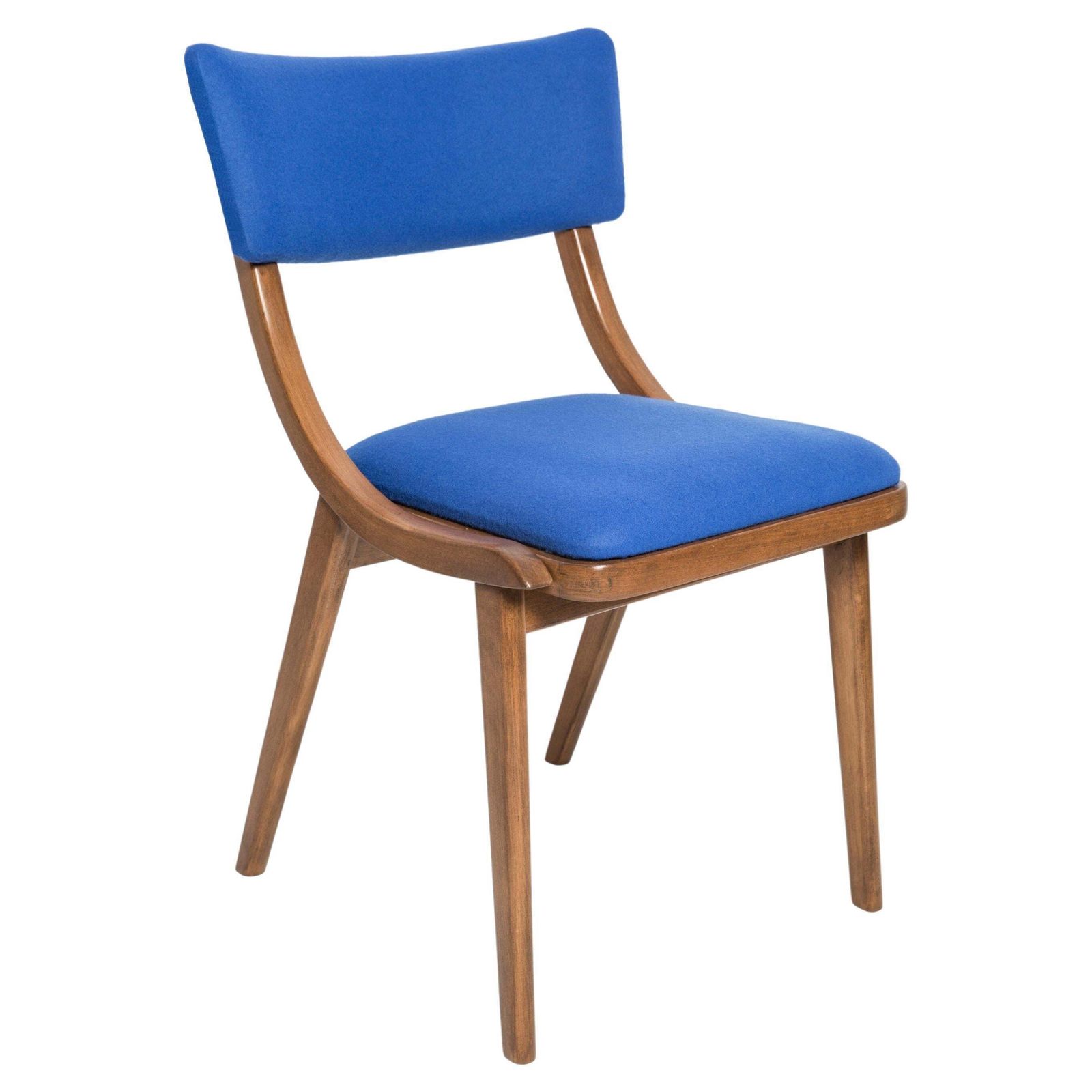 Mid Century Modern Bumerang Stoel, Koningsblauw Wol, Polen, Jaren 1960