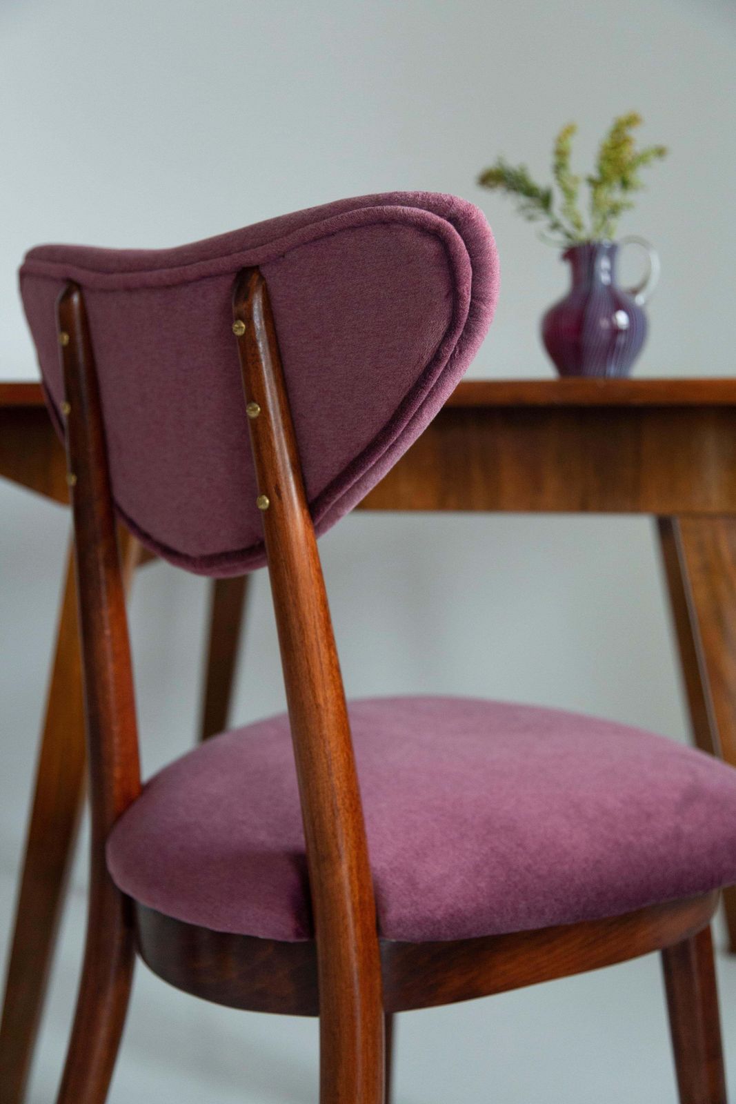 Midcentury Plum Violet Velvet Heart Chair, Europe, 1960s photo for sale