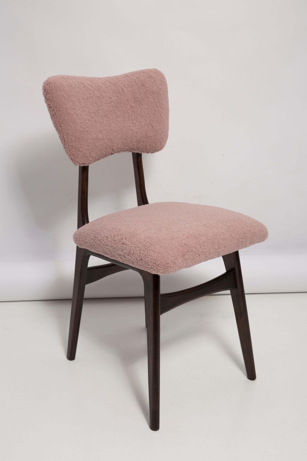 Mid Century Butterfly Dining Chair, Pink Boucle And Walnut Wood, Poland, 1960s photo buy
