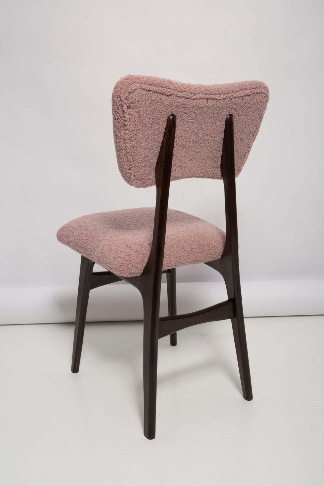 photo for sale Mid Century Butterfly Dining Chair, Pink Boucle And Walnut Wood, Poland, 1960s