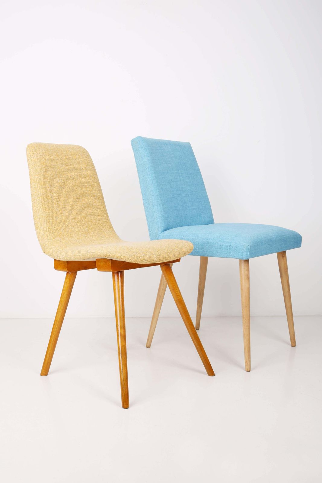Mid Century Baby Blue Chair With Light Wood Legs, 1960s, Poland photo for sale