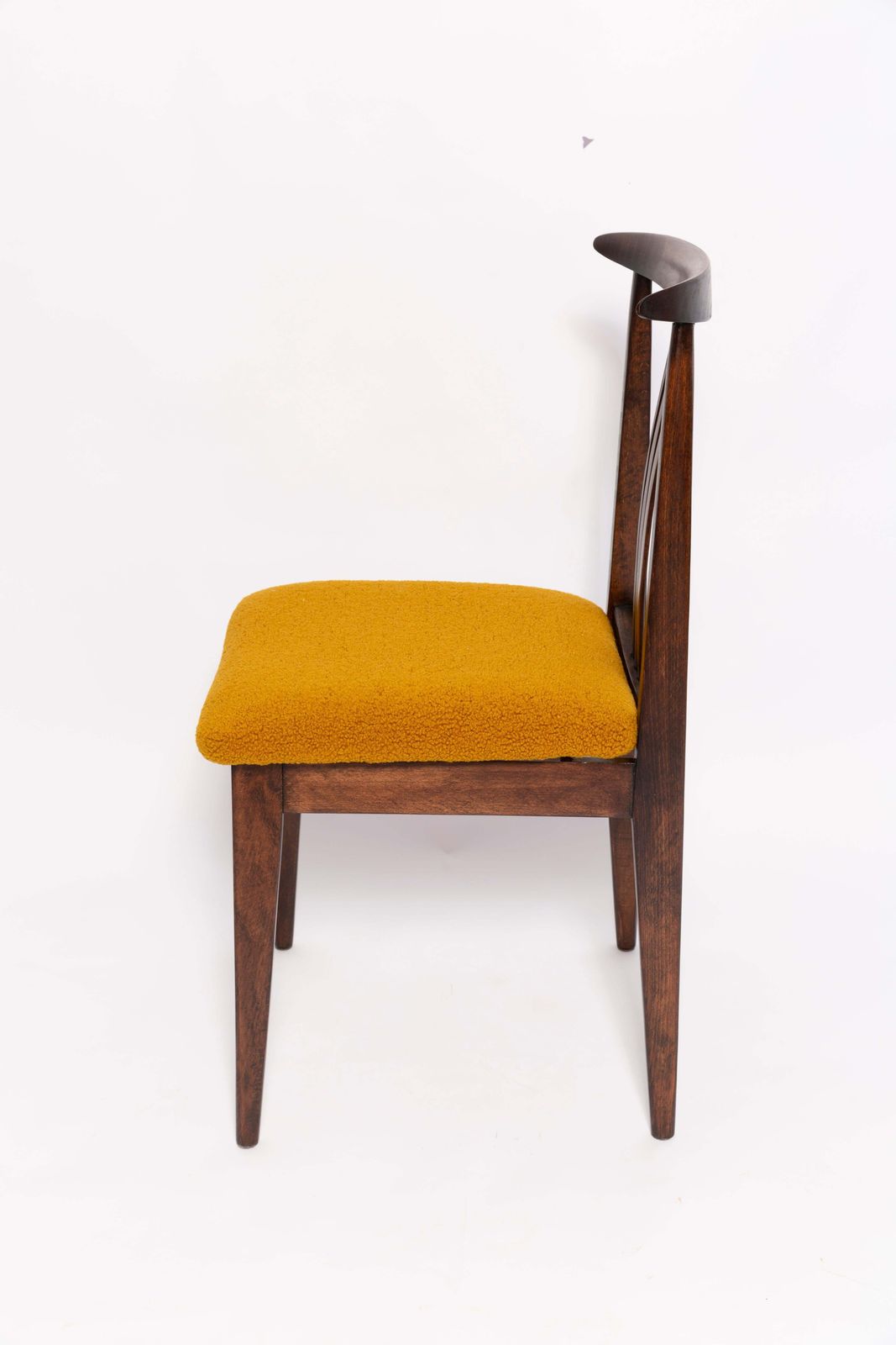 Mid Century Ochre Boucle Chair, Walnut Wood, M. Zielinski, Europe, 1960s photo buy