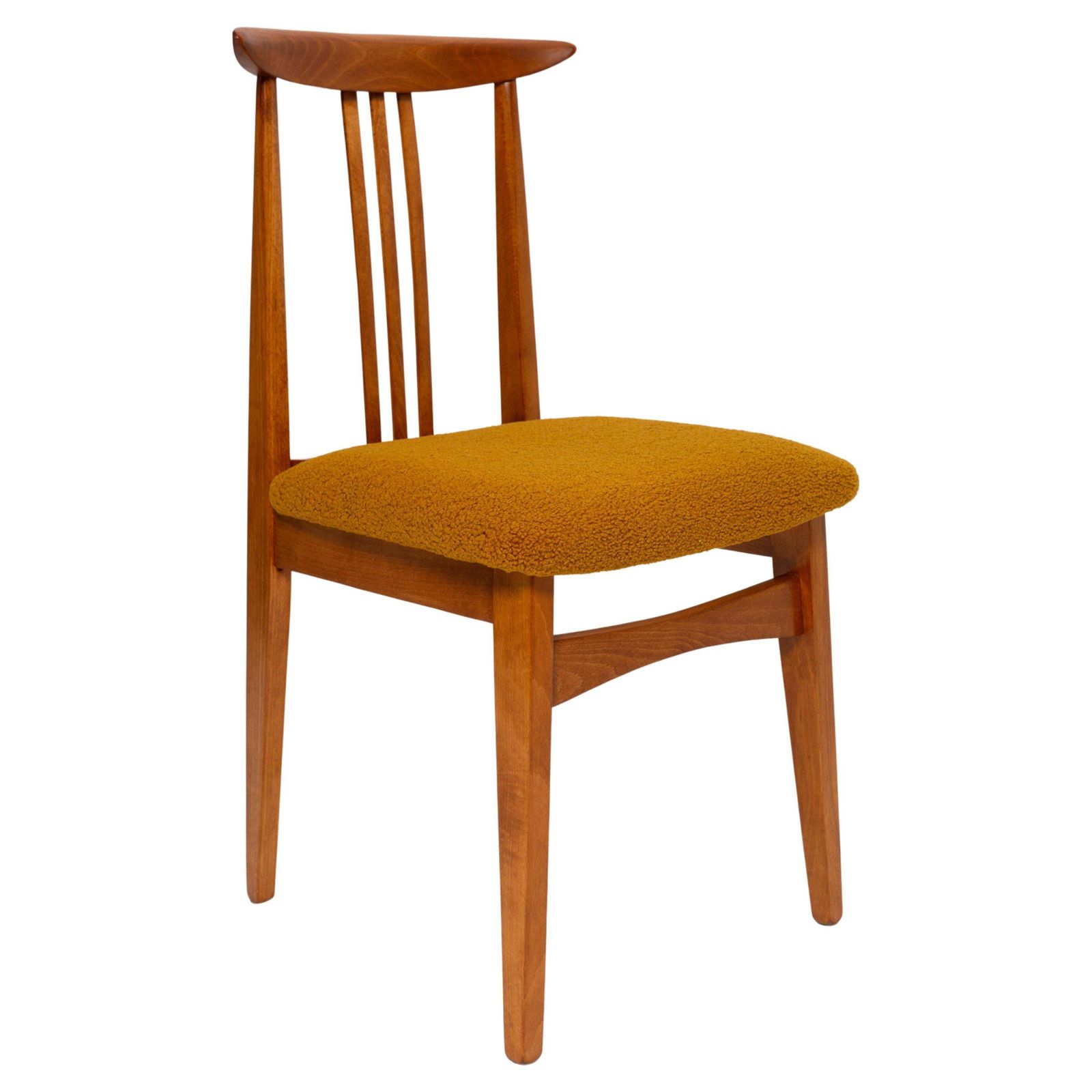 Mid Century Ochre Boucle Chair, Medium Wood, M. Zielinski, Europe 1960s