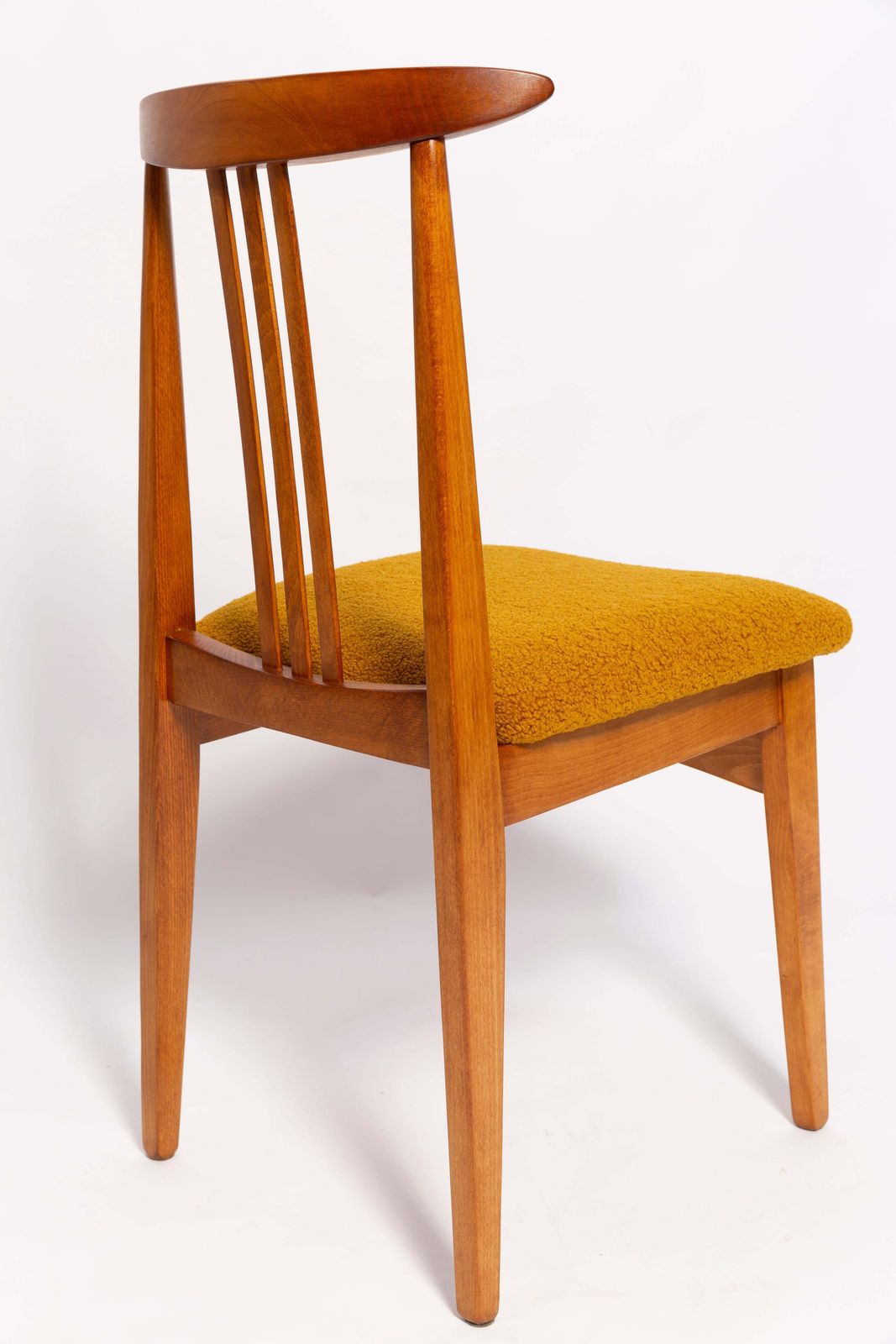 Mid Century Ochre Boucle Chair, Medium Wood, M. Zielinski, Europe 1960s photo Furniture