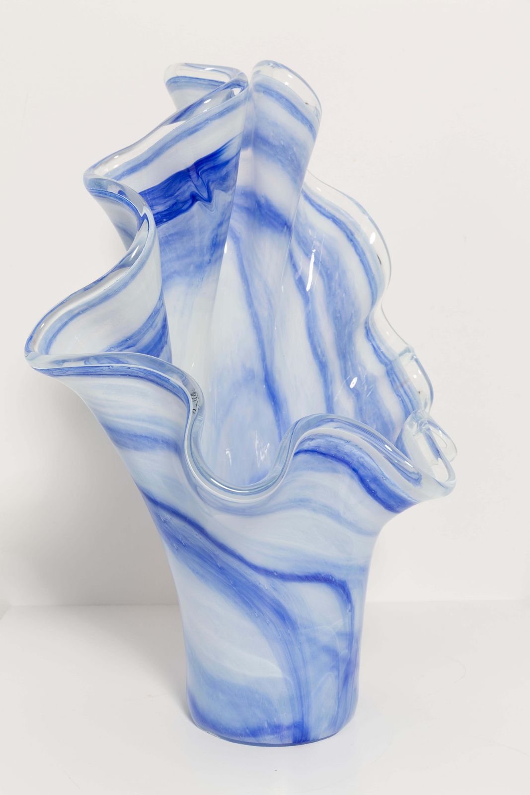 photo buy Mid Century Vintage White And Blue Big Murano Glass Vase, Italy, 2000s
