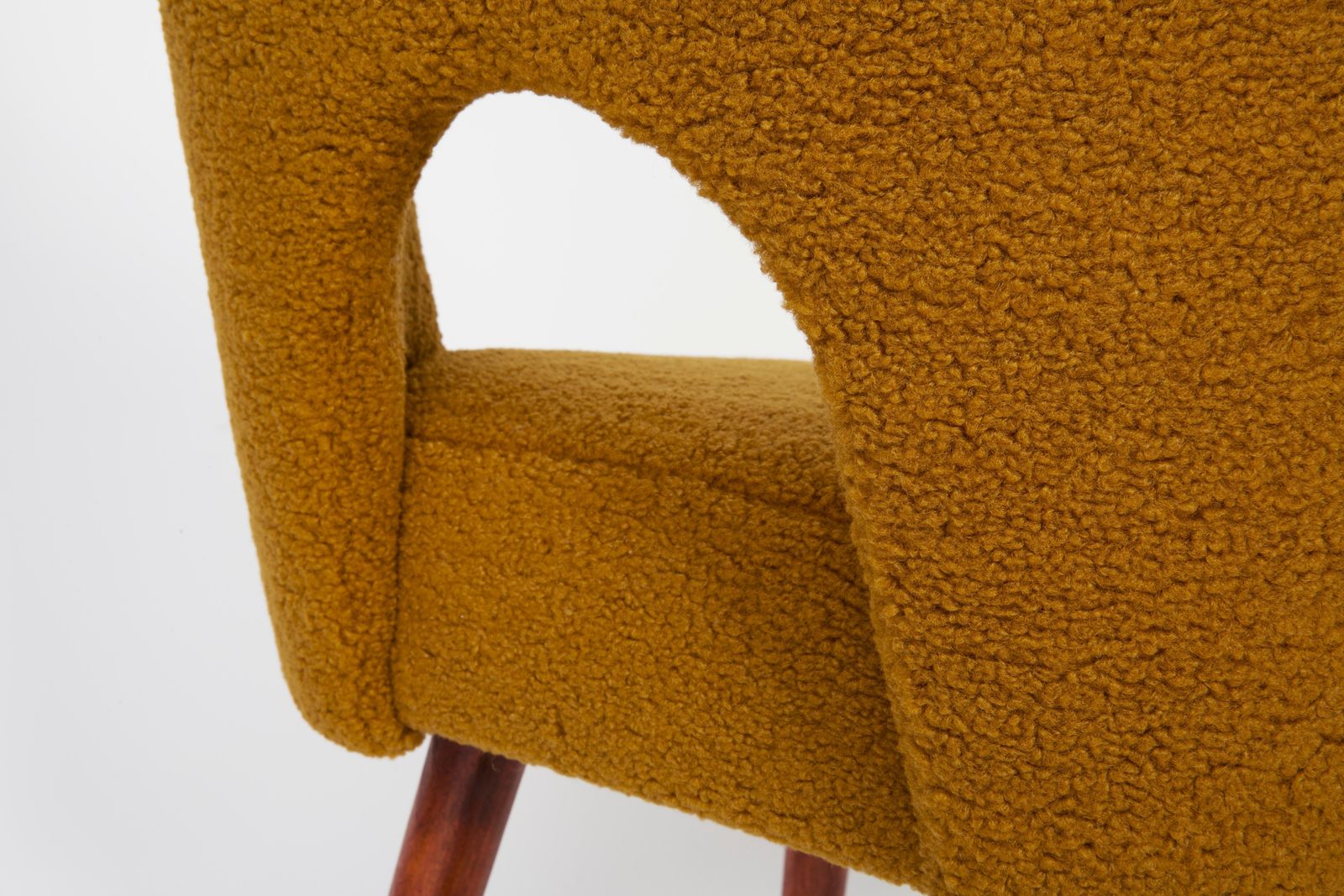 Furniture Yellow Ochre Boucle 'Shell' Chair, 1960s photo