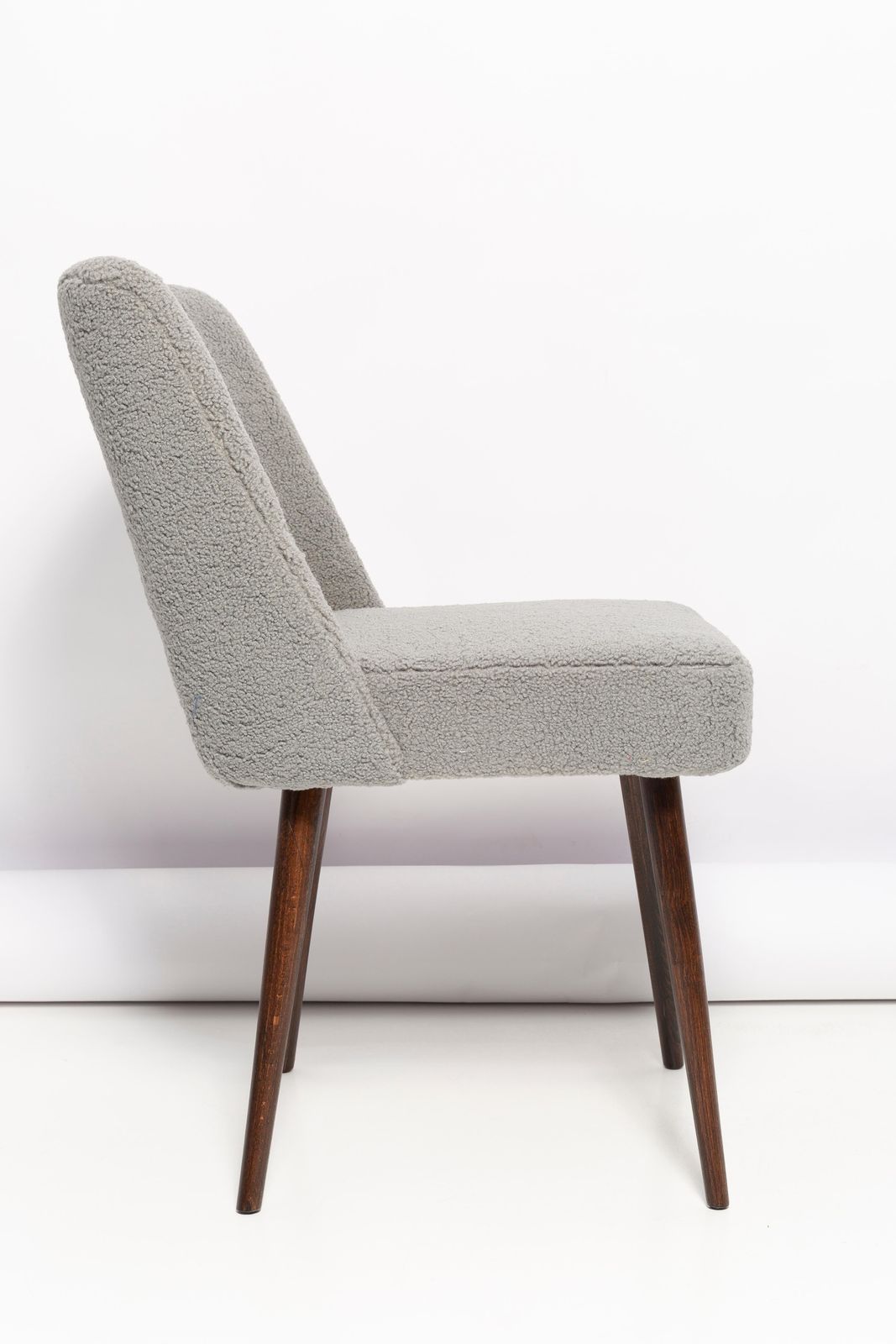 Gray Boucle 'Shell' Chair, Dark Brown Beech Wood, Poland, 1960s photo Furniture