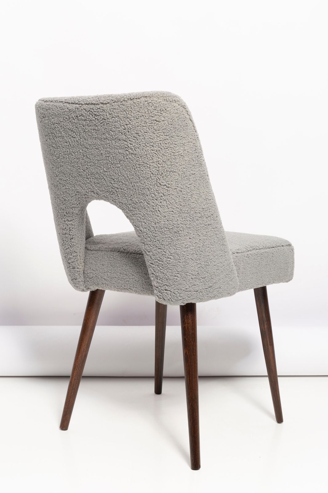 Gray Boucle 'Shell' Chair, Dark Brown Beech Wood, Poland, 1960s photo 595.0