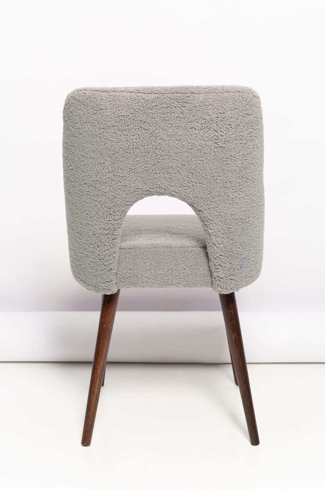 Gray Boucle 'Shell' Chair, Dark Brown Beech Wood, Poland, 1960s photo vintage
