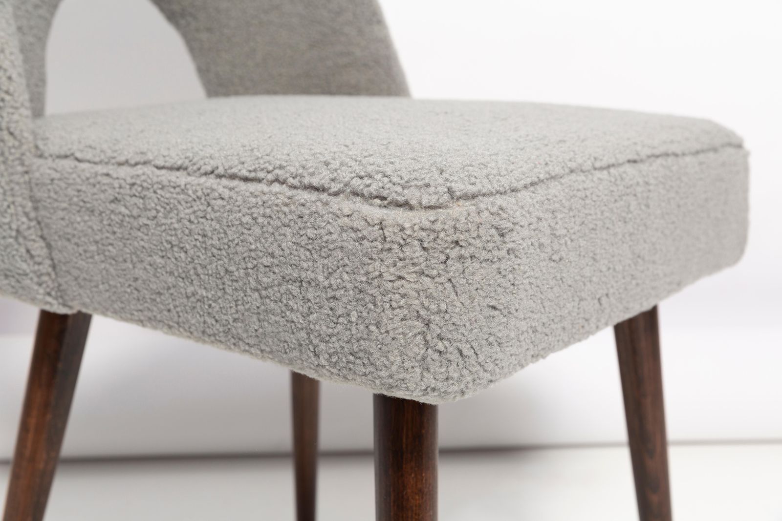 595.0 Gray Boucle 'Shell' Chair, Dark Brown Beech Wood, Poland, 1960s photo